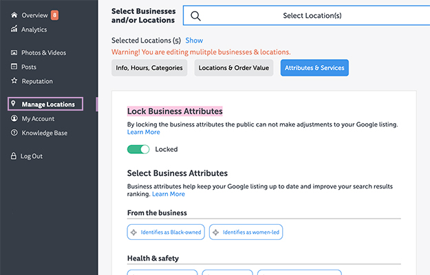 Lock Business attributes with LOCL_Screenshot | Setting GMB Attributes Has Never Been So Easy With Locl